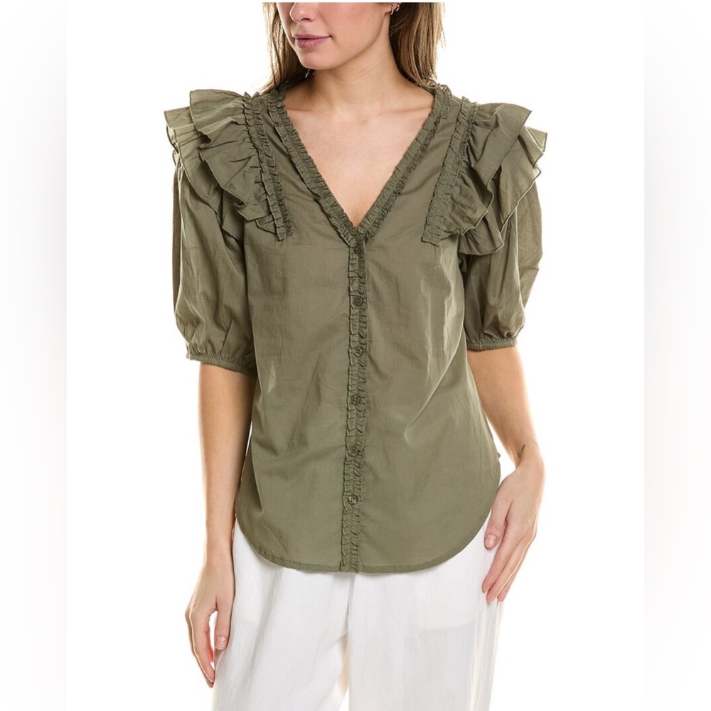 Sole By Mare NWT! Green Olive Ruffle Sleeve Dover Top Size M